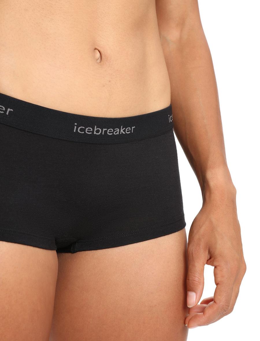 Black Icebreaker Merino 200 Oasis Thermal Boy Shorts Women's Underwear | AU 1685XYUF